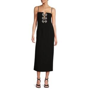 NWOT Antonio Melani Giada Crepe Sweetheart Bow Rhinestone Midi Dress Black 18